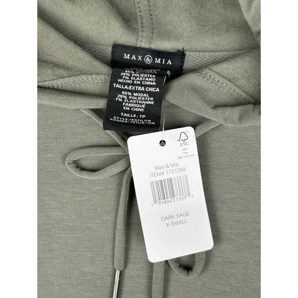 Max & Mia Women's 2-Piece Hoodie Lounge Set, Dark Sage (Green), Size XS